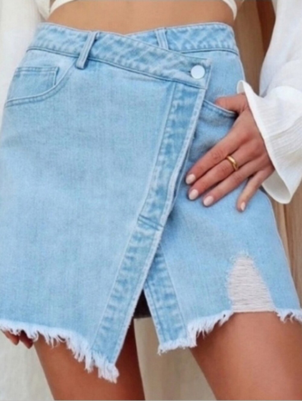 LE LIS Collection Women Asymmetric Distressed Blue Mini Denim Skirt Size Large